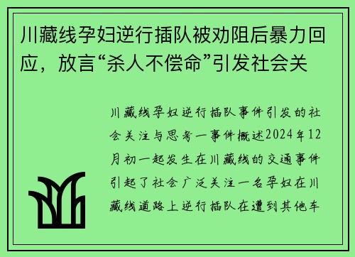 川藏线孕妇逆行插队被劝阻后暴力回应，放言“杀人不偿命”引发社会关注