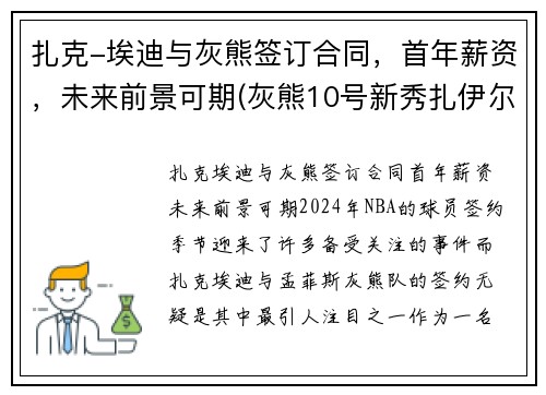 扎克-埃迪与灰熊签订合同，首年薪资，未来前景可期(灰熊10号新秀扎伊尔威廉姆斯)