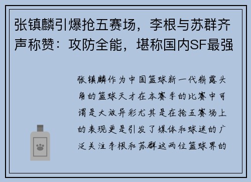 张镇麟引爆抢五赛场，李根与苏群齐声称赞：攻防全能，堪称国内SF最强