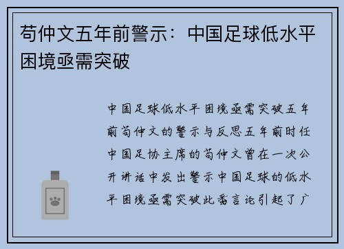 苟仲文五年前警示：中国足球低水平困境亟需突破