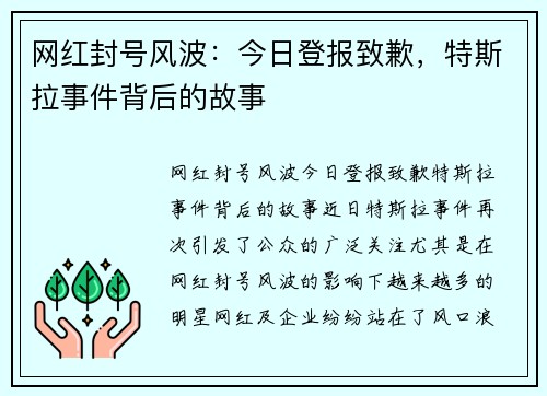 网红封号风波：今日登报致歉，特斯拉事件背后的故事
