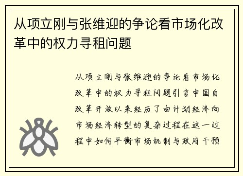 从项立刚与张维迎的争论看市场化改革中的权力寻租问题